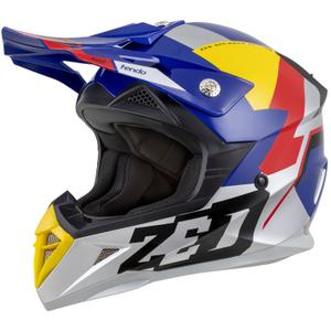 Casca motocross copii ZED X1.9D TENDO albastru perlat-rosu-galben-argintiu