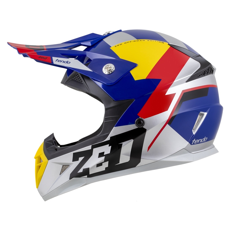 Casca motocross copii ZED X1.9D TENDO albastru perlat-rosu-galben-argintiu