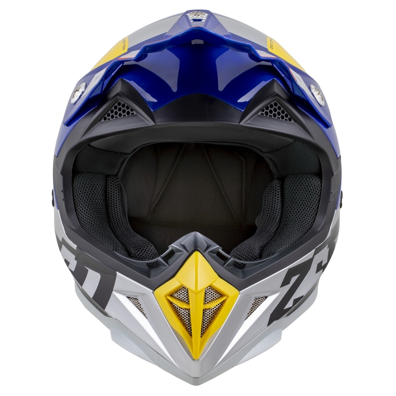 Casca motocross copii ZED X1.9D TENDO albastru perlat-rosu-galben-argintiu