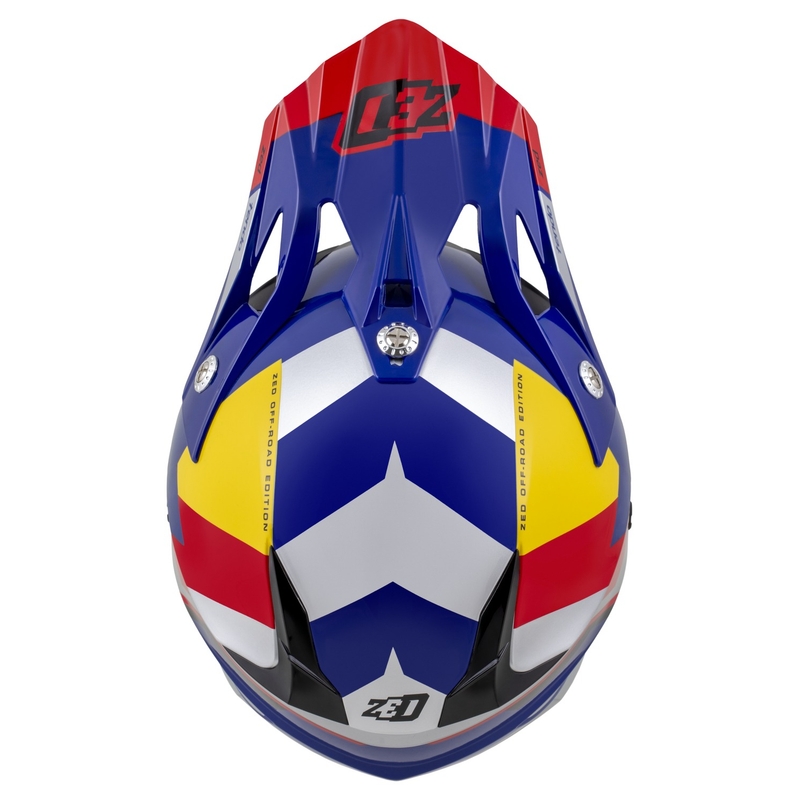 Casca motocross copii ZED X1.9D TENDO albastru perlat-rosu-galben-argintiu