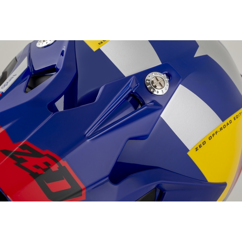 Casca motocross copii ZED X1.9D TENDO albastru perlat-rosu-galben-argintiu