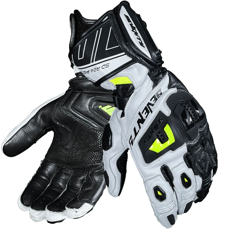 Mănuși de motocicletă Seventy Degrees SD-R24 Pista Alb-Negru-Galben Fluo
