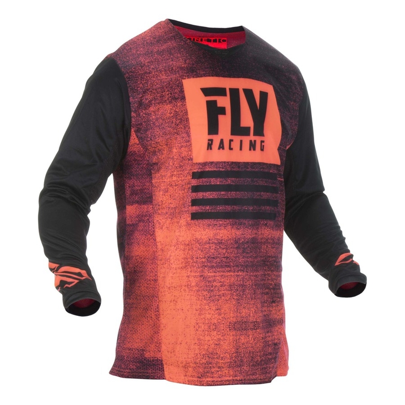 Tricou de motocross FLY Racing Kinetic NOIZ 2019 - SUA negru-fluo roșu lichidare
