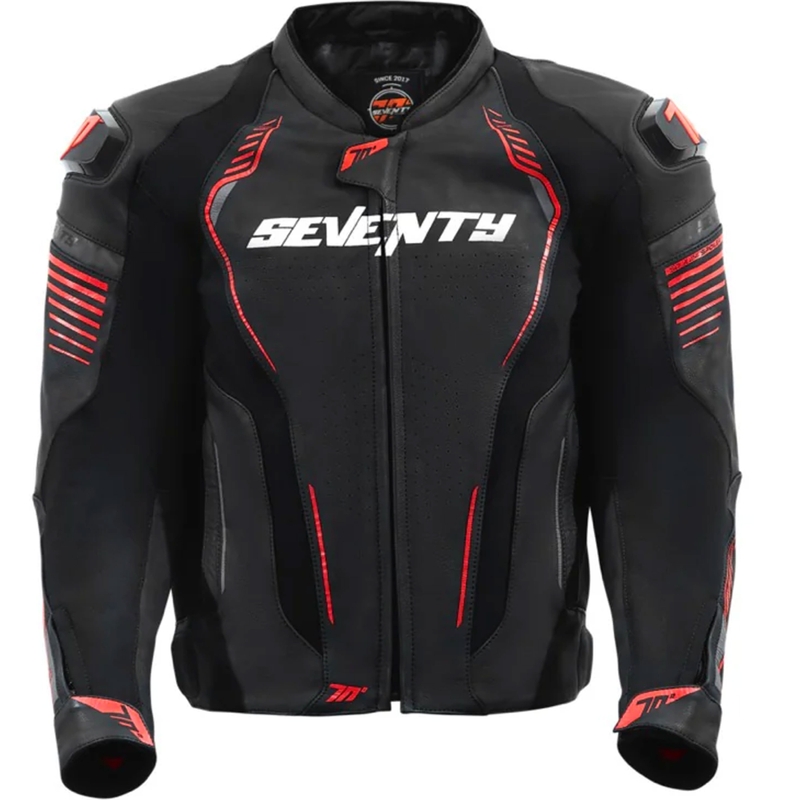 Seventy Degrees SD-JL24 Geacă de motocicletă din piele, negru-roșu