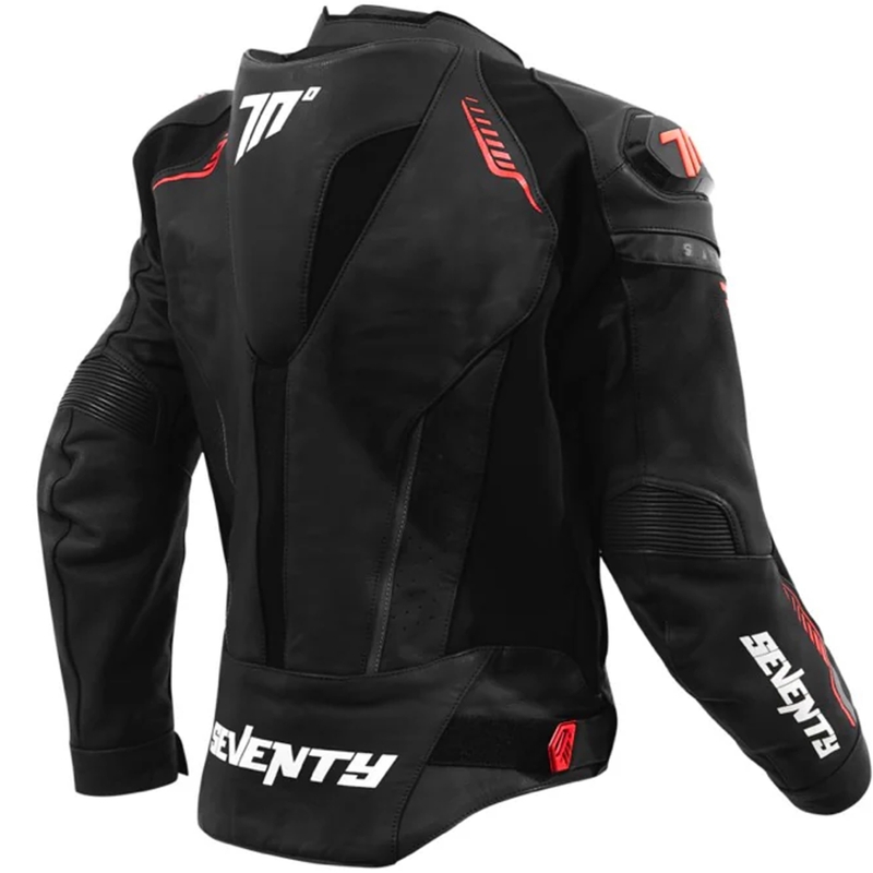 Seventy Degrees SD-JL24 Geacă de motocicletă din piele, negru-roșu