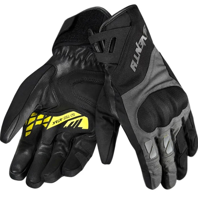 Mănuși de motocicletă Seventy Degrees SD-T55 Atak negru-galben fluo