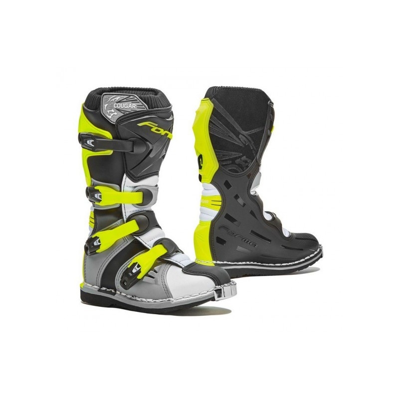 Cizme de motociclete pentru copii Forma Cougar gri-alb-alb-fluo galben lichidare