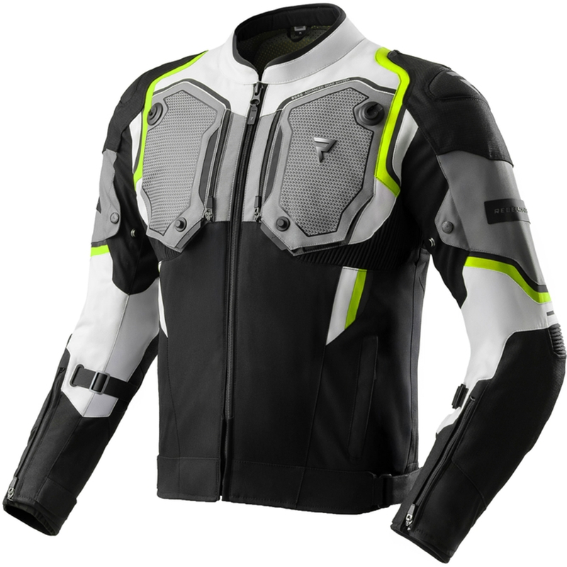 Geacă de motocicletă Rebelhorn Borg II negru-gri-galben fluo