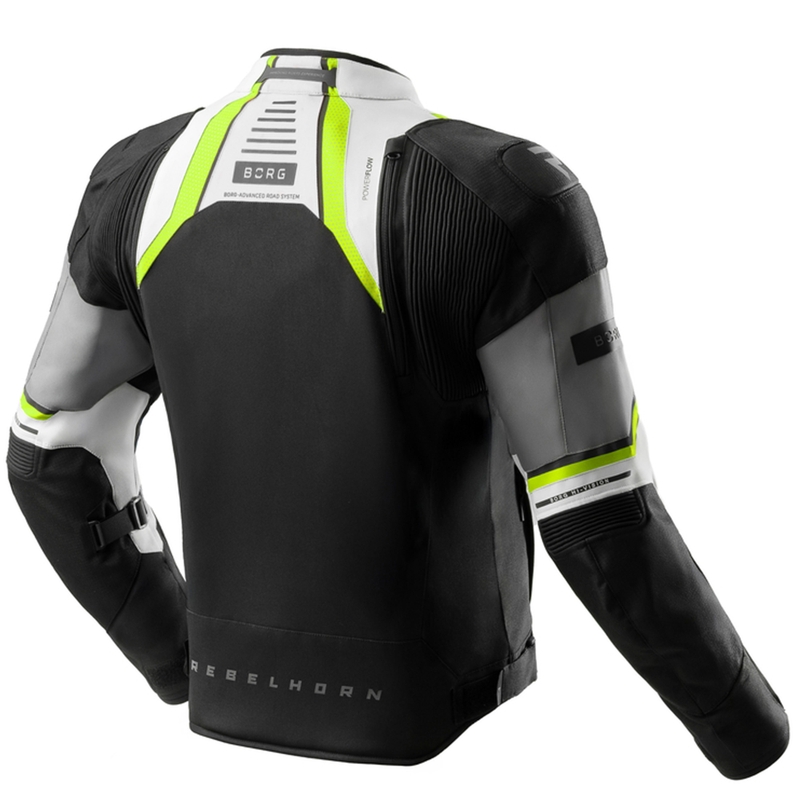 Geacă de motocicletă Rebelhorn Borg II negru-gri-galben fluo