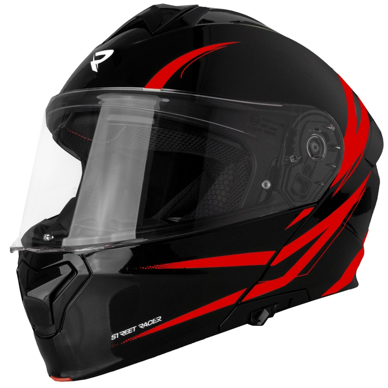 Cască de motocicletă flip-up Street Racer Fury negru-roșu - II. calitate