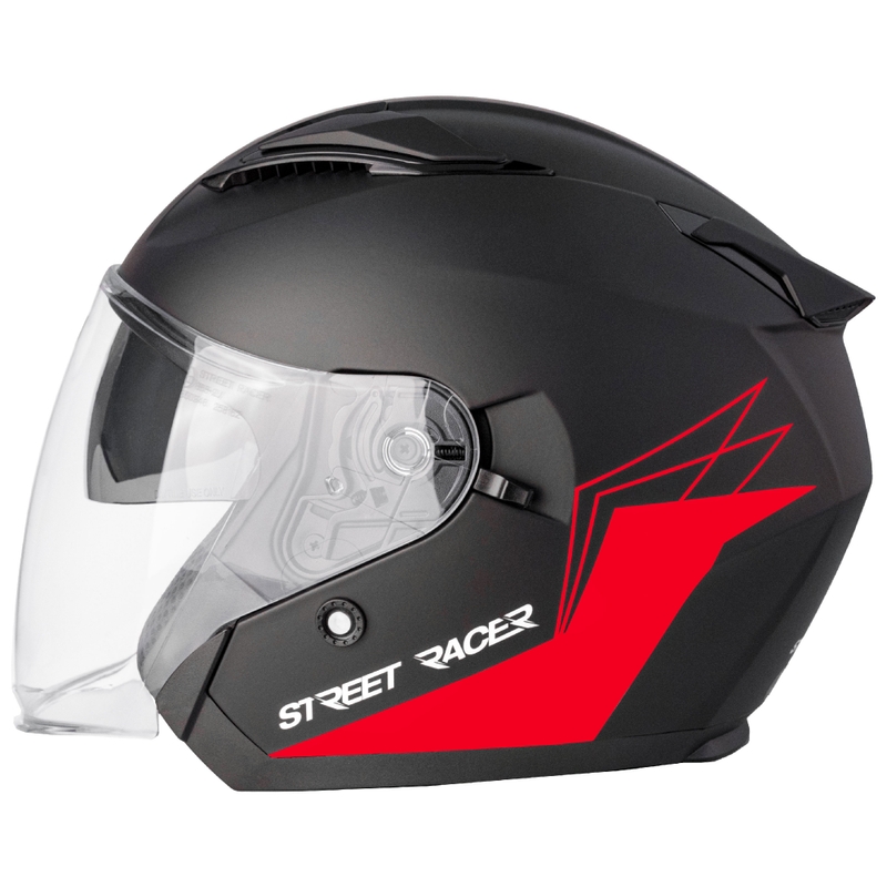 Cască de motocicletă deschisă Street Racer Sonic negru mat-roșu - II. calitate