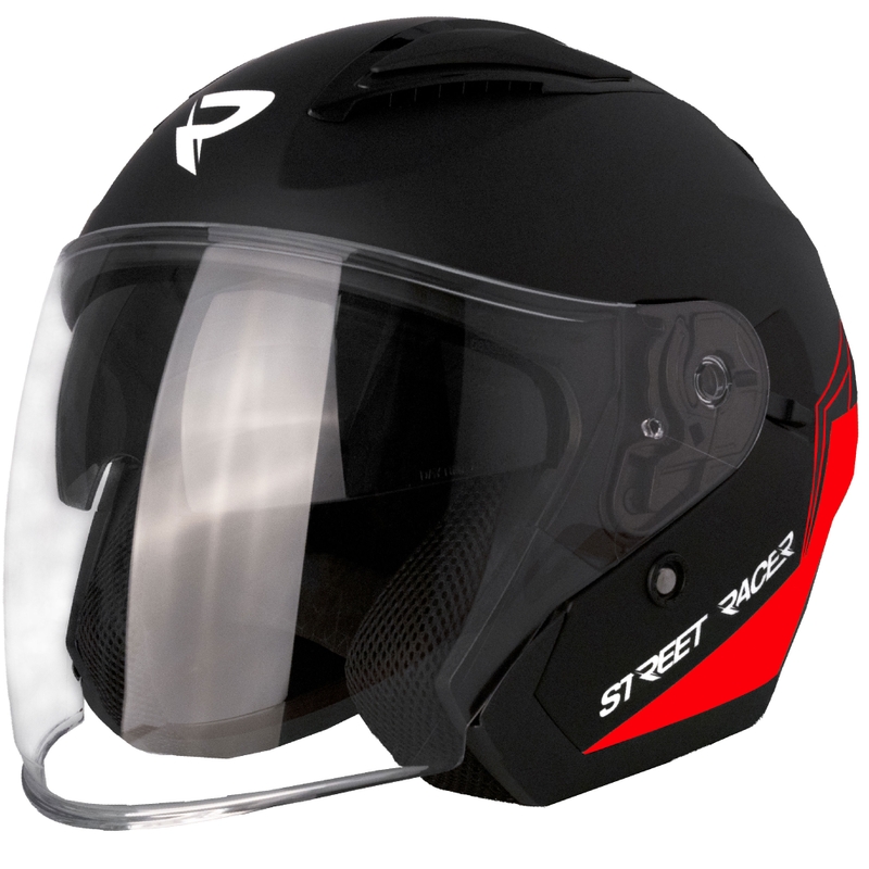 Cască de motocicletă deschisă Street Racer Sonic negru mat-roșu - II. calitate