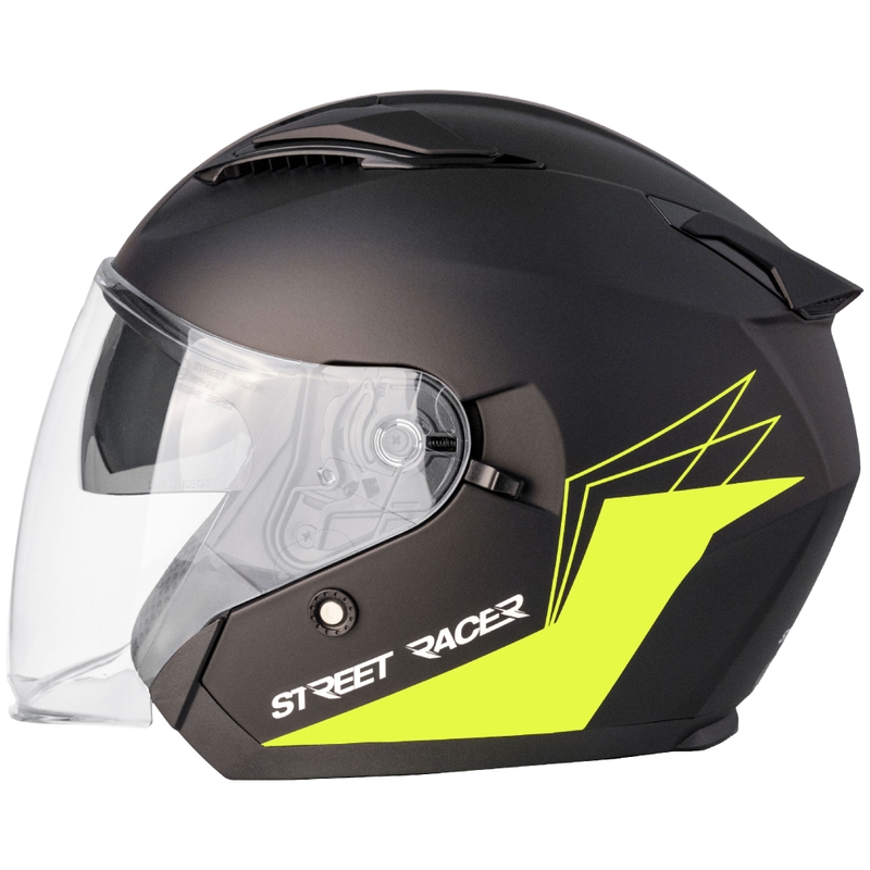 Cască de motocicletă deschisă Street Racer Sonic negru mat-galben fluo - II. calitate