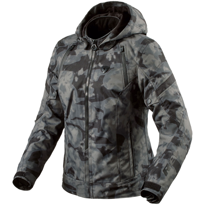 Geacă de motocicletă pentru femei Revit Flare 3 H2O, camo, gri închis