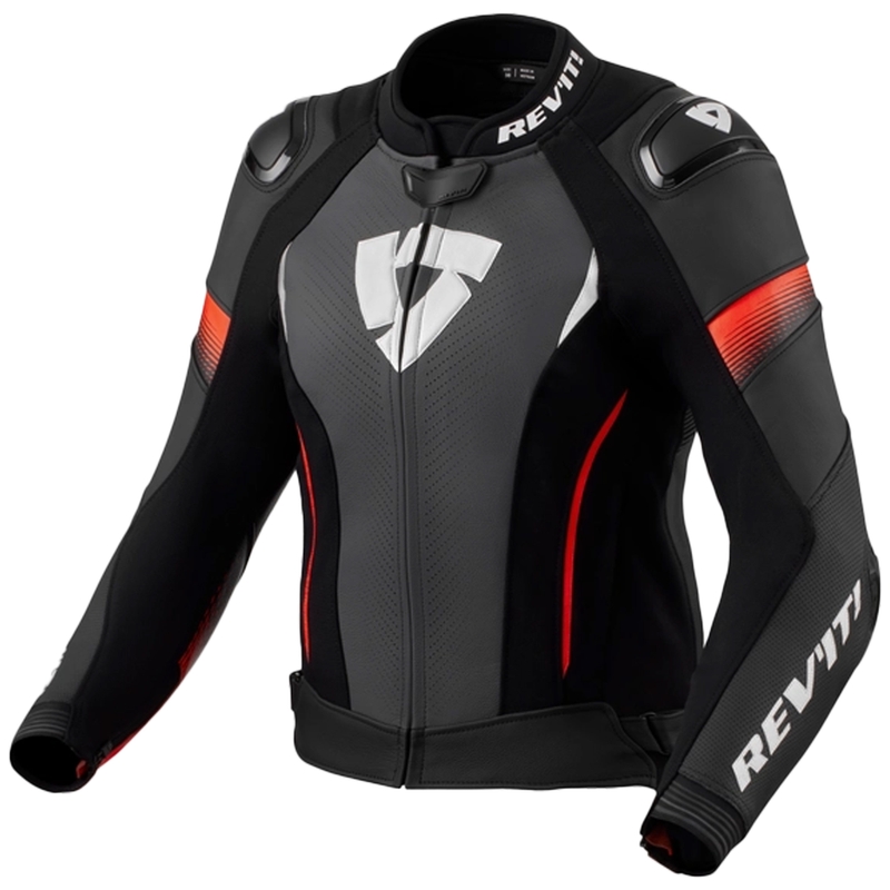 Jachetă de motocicletă pentru femei Revit Xena 4 Pro Black-Fluo Red din piele de motocicletă
