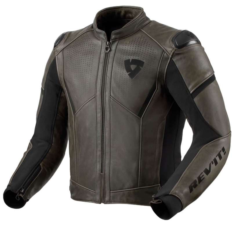 Geacă moto din piele Revit Parallax olive închis
