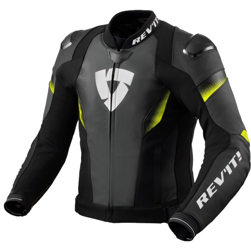Geaca de piele pentru motociclete Revit Control negru-galben fluo