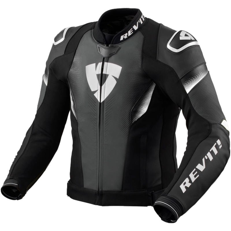 Geaca de piele pentru motociclete Revit Control alb-negru