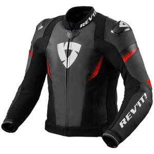 Geaca de piele pentru motociclete Revit Control negru-rosu fluo