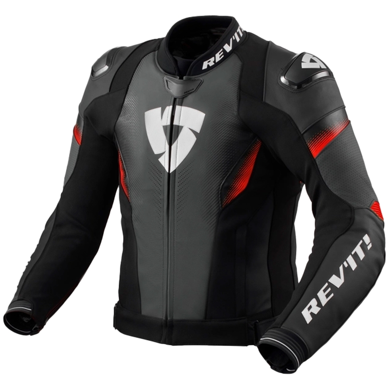 Geaca de piele pentru motociclete Revit Control negru-rosu fluo