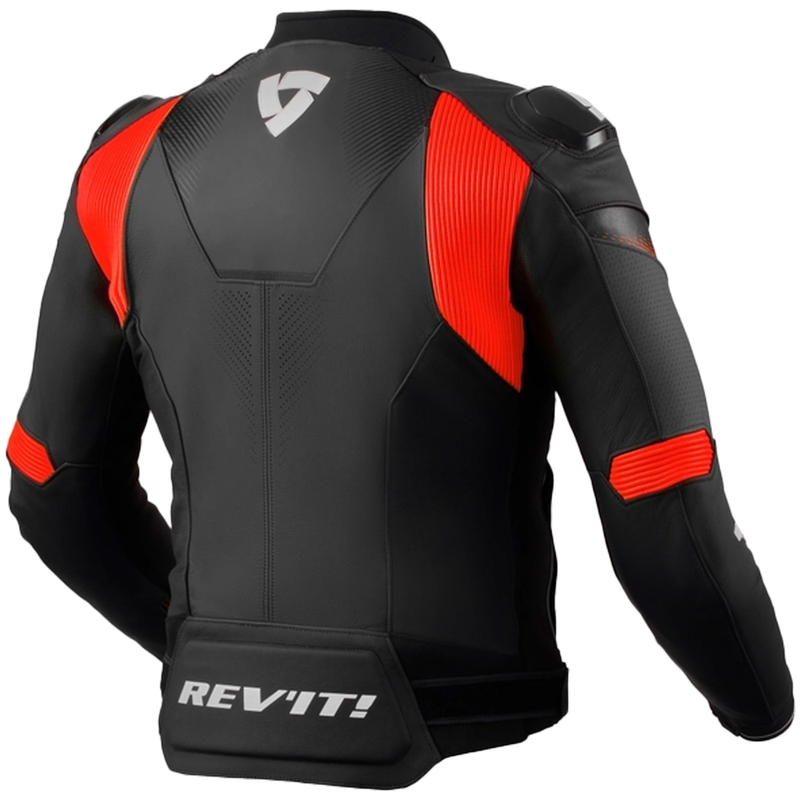 Geaca de piele pentru motociclete Revit Control negru-rosu fluo