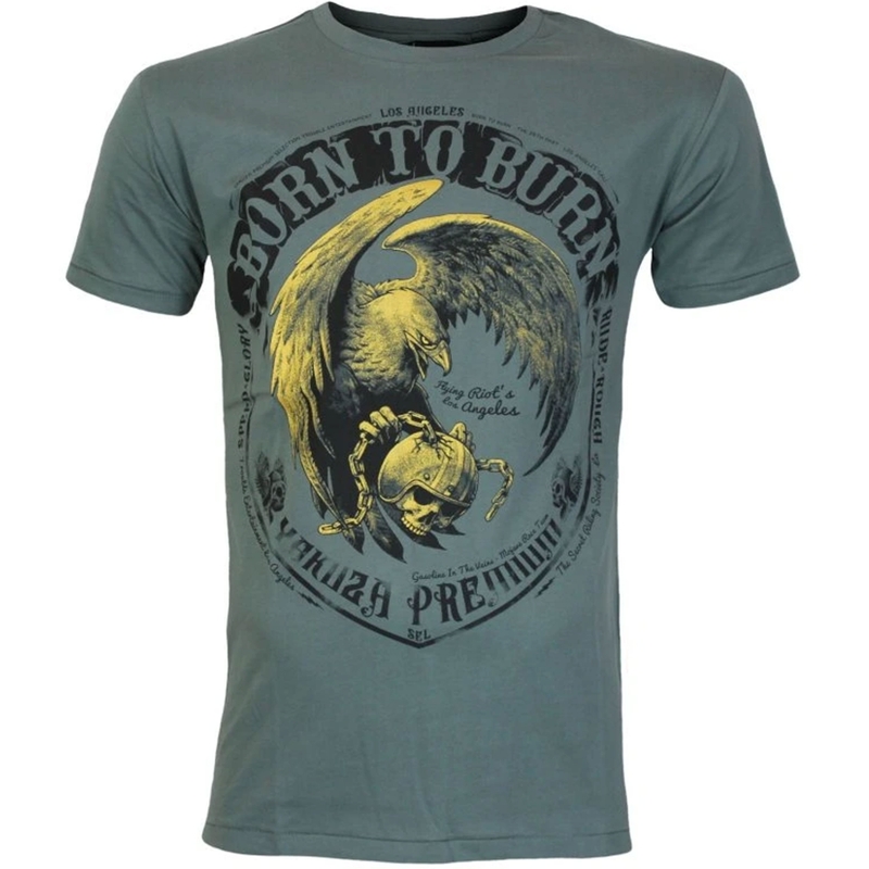 Tricou Yakuza Premium Born To Burn Flying Riots Los Angeles verde măsliniu