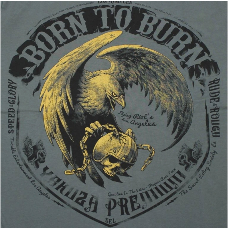 Tricou Yakuza Premium Born To Burn Flying Riots Los Angeles verde măsliniu
