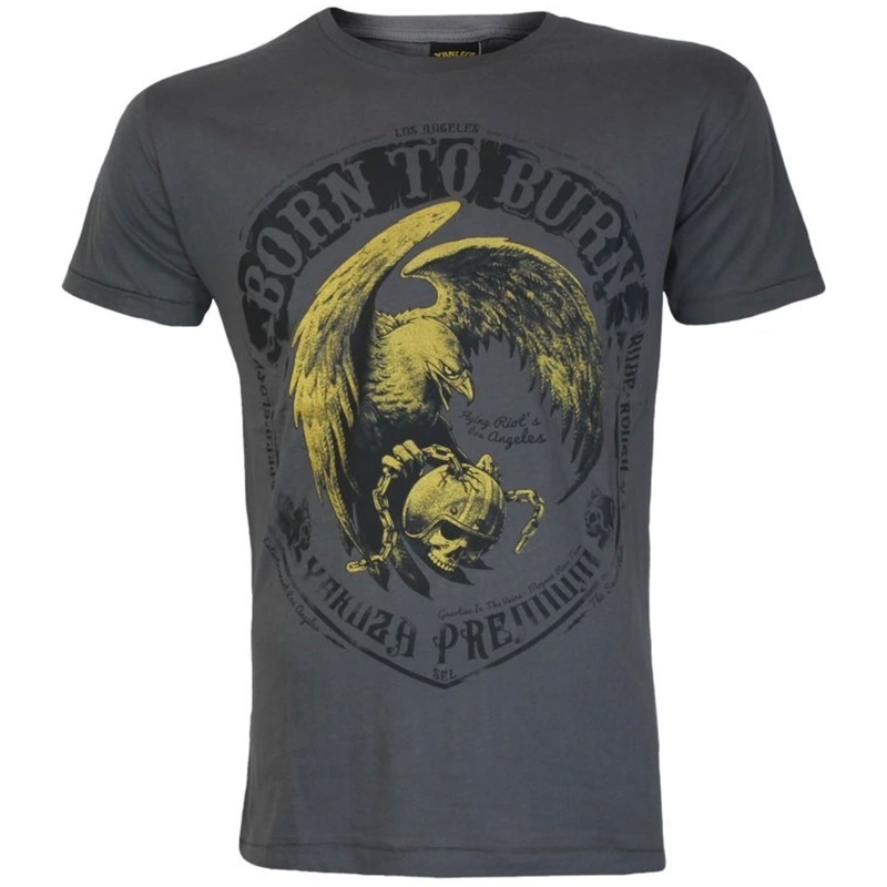 Tricou Yakuza Premium Born To Burn Flying Riots Los Angeles gri închis