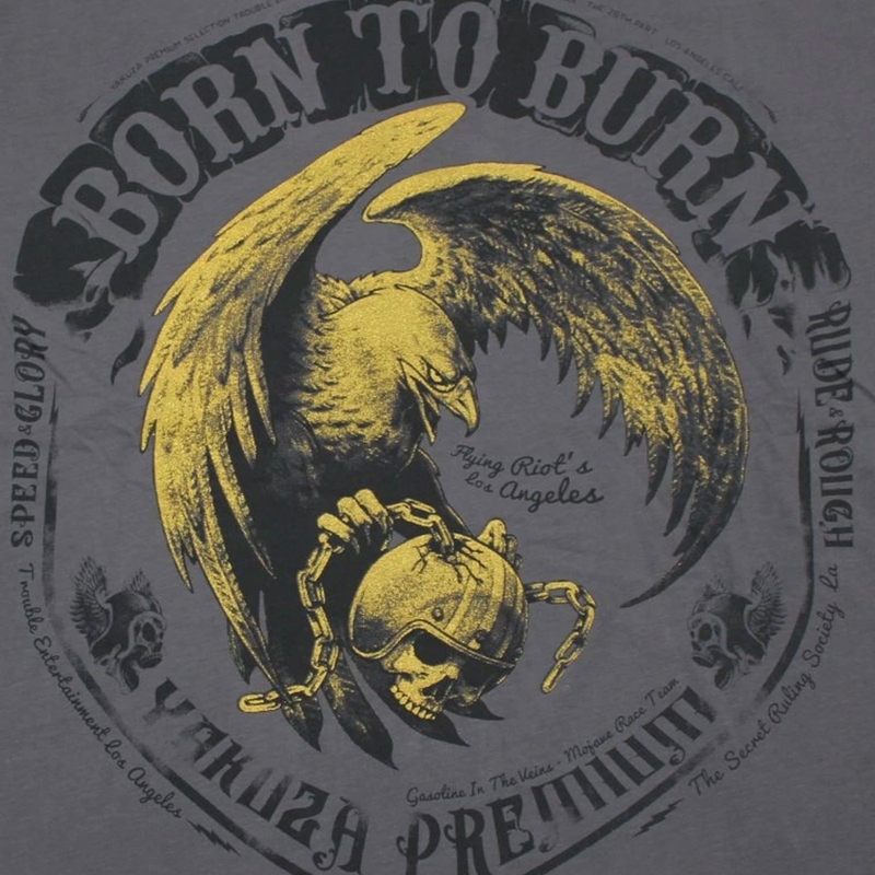 Tricou Yakuza Premium Born To Burn Flying Riots Los Angeles gri închis