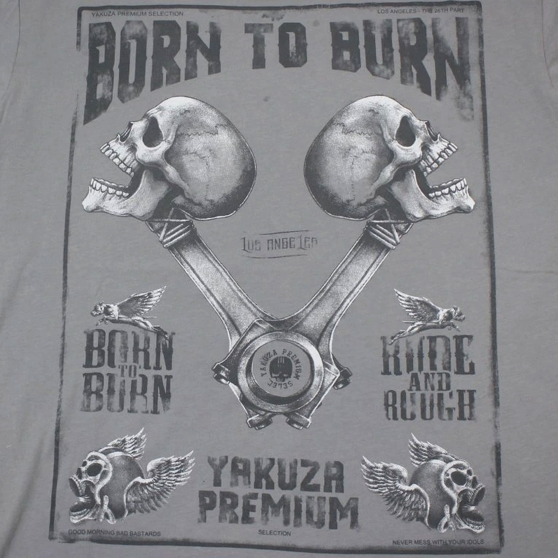 Tricou Yakuza Premium Rude and Rough Born to Burn - Gri Los Angeles