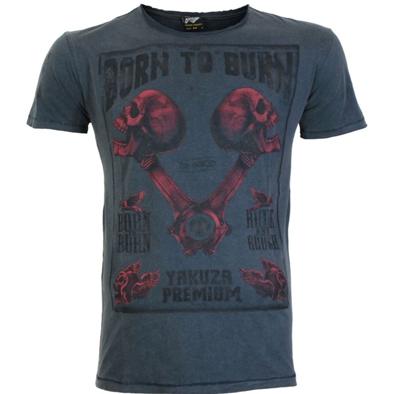 Tricou Yakuza Premium Rude and Rough Born to Burn - Los Angeles albastru