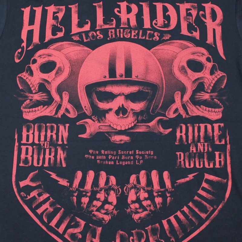 Tricou Yakuza Premium Hell Rider - Born to Burn albastru închis