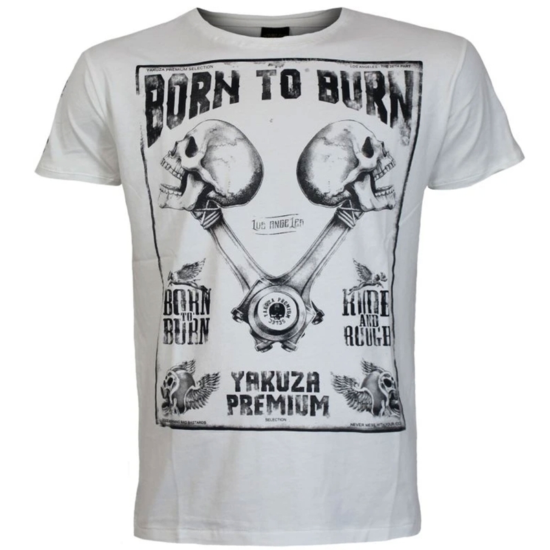 Tricou Yakuza Premium Rude and Rough Born to Burn - Los Angeles alb