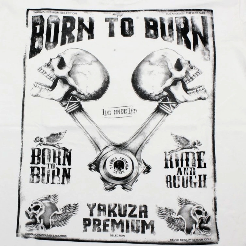Tricou Yakuza Premium Rude and Rough Born to Burn - Los Angeles alb