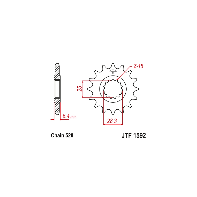 Pinion fata JT 14T, 520 rubber cushioned