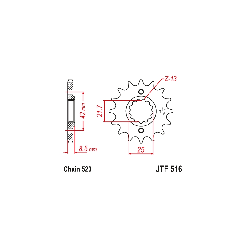 Pinion fata JT 16T, 520