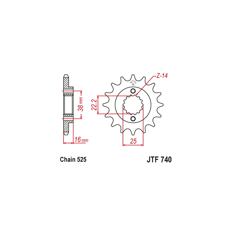 Pinion fata JT 15T, 525