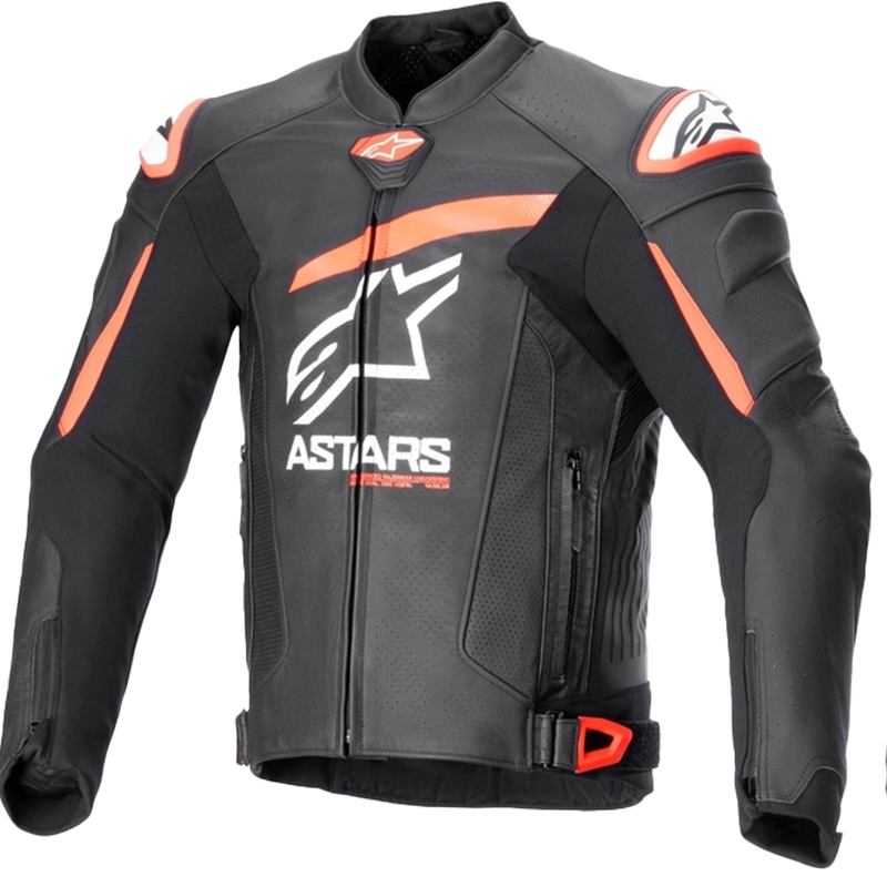 Geacă din piele moto Alpinestars GP plus R 4 Airflow negru-rosu fluo-alb