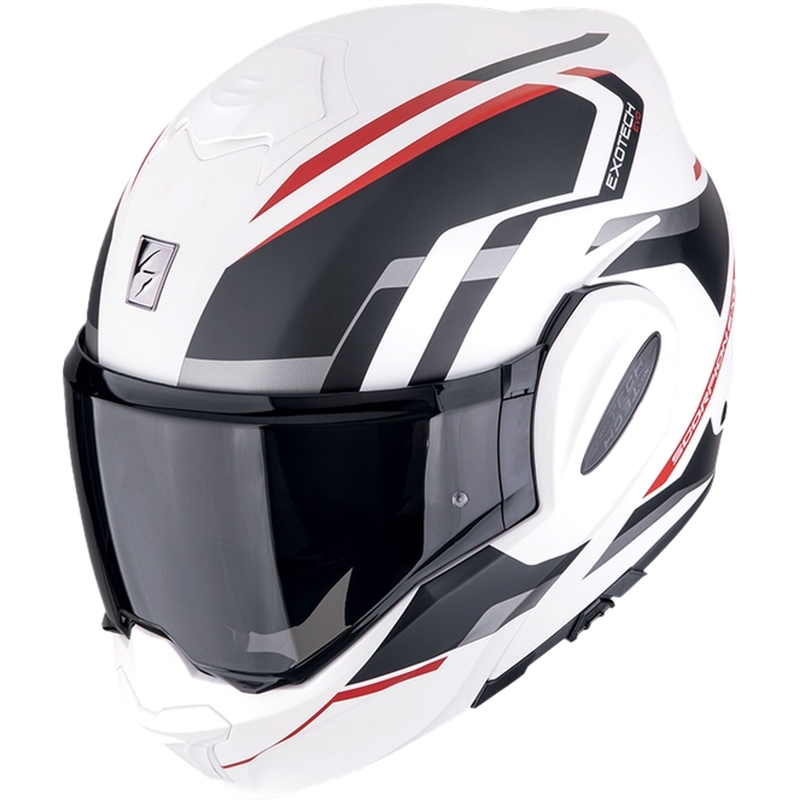 Cască de motocicletă Scorpion EXO-TECH EVO FURIO, flip-up, alb mat-negru-roșu, vânzare lichidare