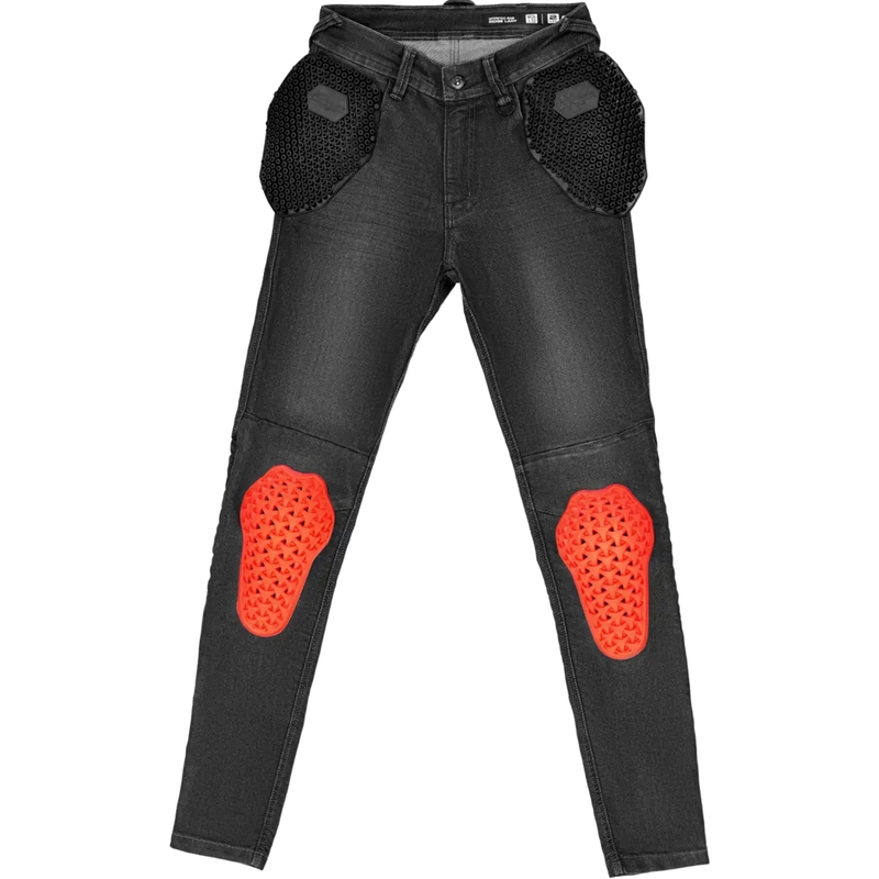 Blugi motociclisți Shima Ridge pentru femei, negri, cu imprimeu extins