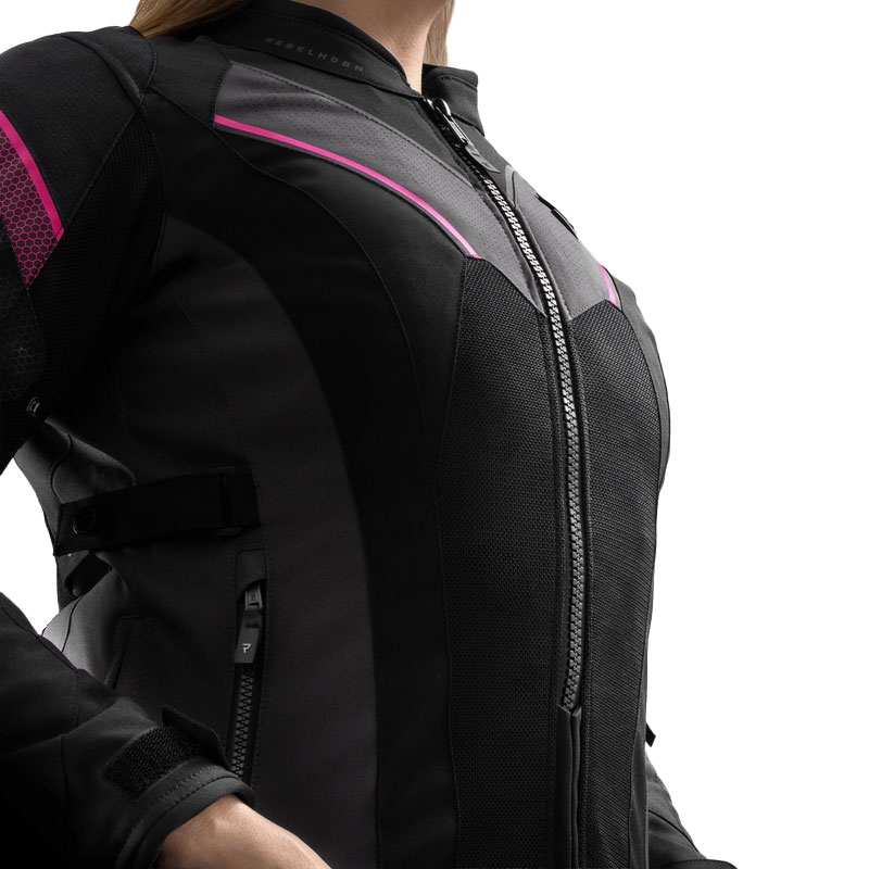 Jachetă de motocicletă pentru femei Rebelhorn Hiflow V Black-Grey-Pink