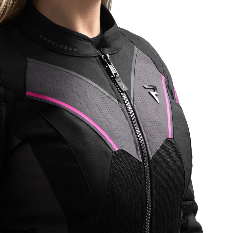 Jachetă de motocicletă pentru femei Rebelhorn Hiflow V Black-Grey-Pink