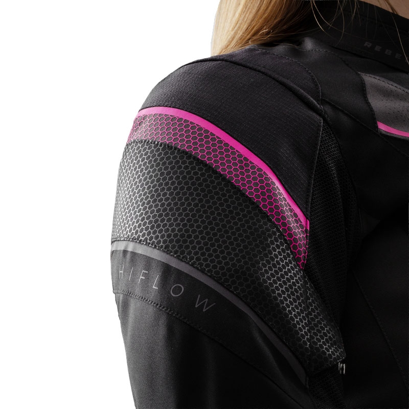 Jachetă de motocicletă pentru femei Rebelhorn Hiflow V Black-Grey-Pink