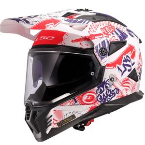 Cască de motocicletă enduro LS2 MX702 Pioneer II Fantasy alb-roșu-albastru