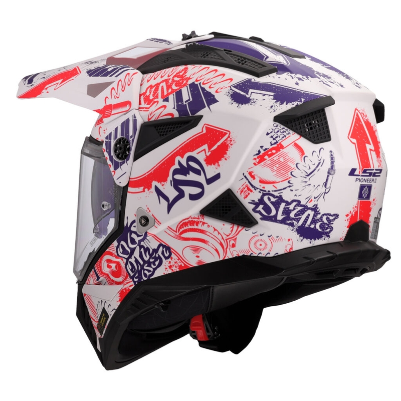 Cască de motocicletă enduro LS2 MX702 Pioneer II Fantasy alb-roșu-albastru