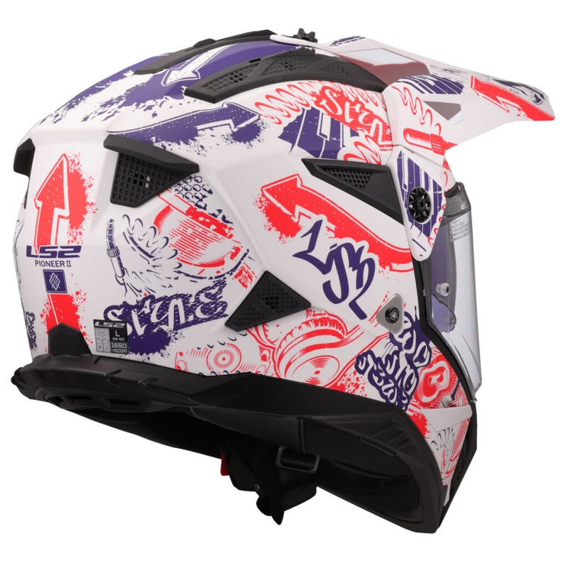 Cască de motocicletă enduro LS2 MX702 Pioneer II Fantasy alb-roșu-albastru
