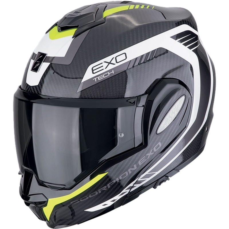 Cască de motocicletă Scorpion EXO-TECH EVO CARBON COSY, flip-up, negru-galben fluo