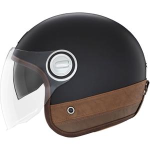 Casca de motocicleta NOX PREMIUM Heritage neagra mata cu piele maro