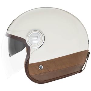 Cască de motocicletă NOX PREMIUM Heritage Open Face, alb-crem, cu piele maro