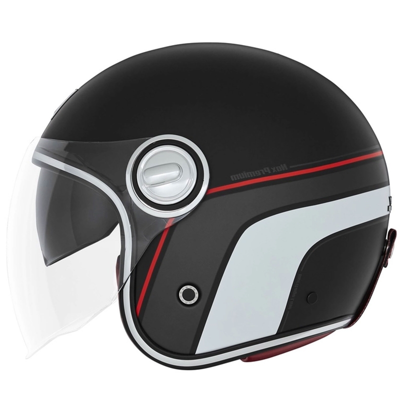 Casca moto deschisa NOX PREMIUM Heritage mat negru-rosu-alb